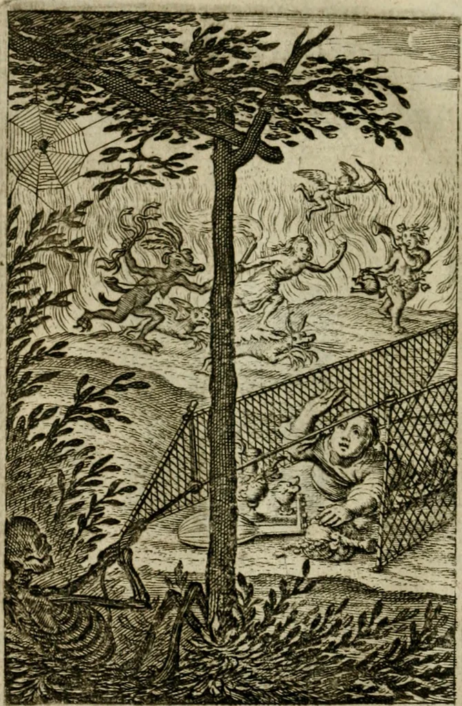 An illustration from Goddelycke wenschen : verlicht met sinne-beelden, ghedichten en vierighe uyt-spraecken der oud-vaeders, 1629, leaf 129