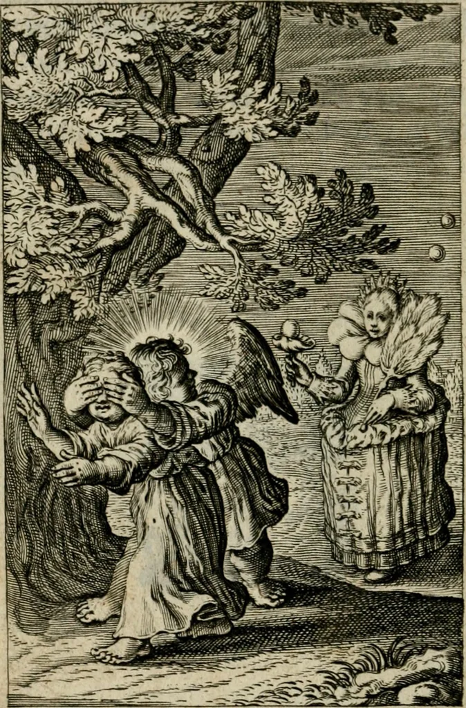 An illustration from Goddelycke wenschen : verlicht met sinne-beelden, ghedichten en vierighe uyt-spraecken der oud-vaeders, 1629, leaf 287