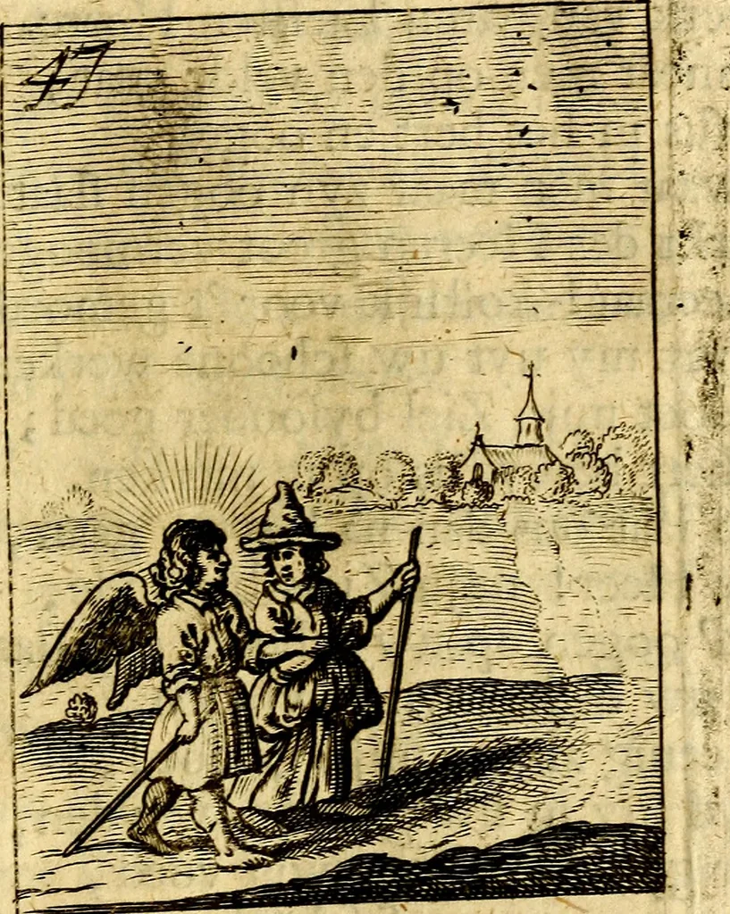An illustration from Goddelyke liefde-vlammen, van een boetvaardige, geheyligde, liefhebbende, en aan haar selfs-stervende ziele : in drie deelen verdeelt, af-gebeeld door vijftig nette koopere figuuren : neffens haar verzen, aanmerkingen, gezangen, en ziel-zuchtingen, 1711, leaf 104