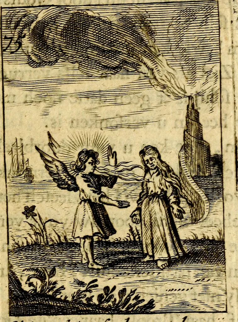 An illustration from Goddelyke liefde-vlammen, van een boetvaardige, geheyligde, liefhebbende, en aan haar selfs-stervende ziele : in drie deelen verdeelt, af-gebeeld door vijftig nette koopere figuuren : neffens haar verzen, aanmerkingen, gezangen, en ziel-zuchtingen, 1711, leaf 168