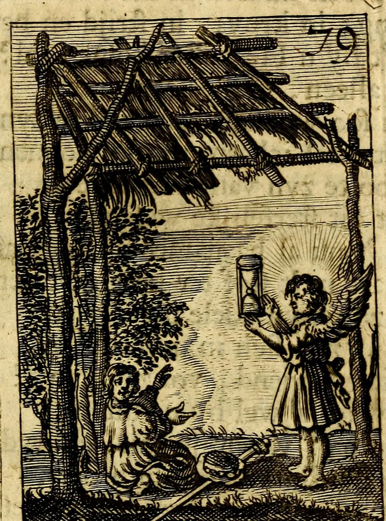 An illustration from Goddelyke liefde-vlammen, van een boetvaardige, geheyligde, liefhebbende, en aan haar selfs-stervende ziele : in drie deelen verdeelt, af-gebeeld door vijftig nette koopere figuuren : neffens haar verzen, aanmerkingen, gezangen, en ziel-zuchtingen, 1711, leaf 176