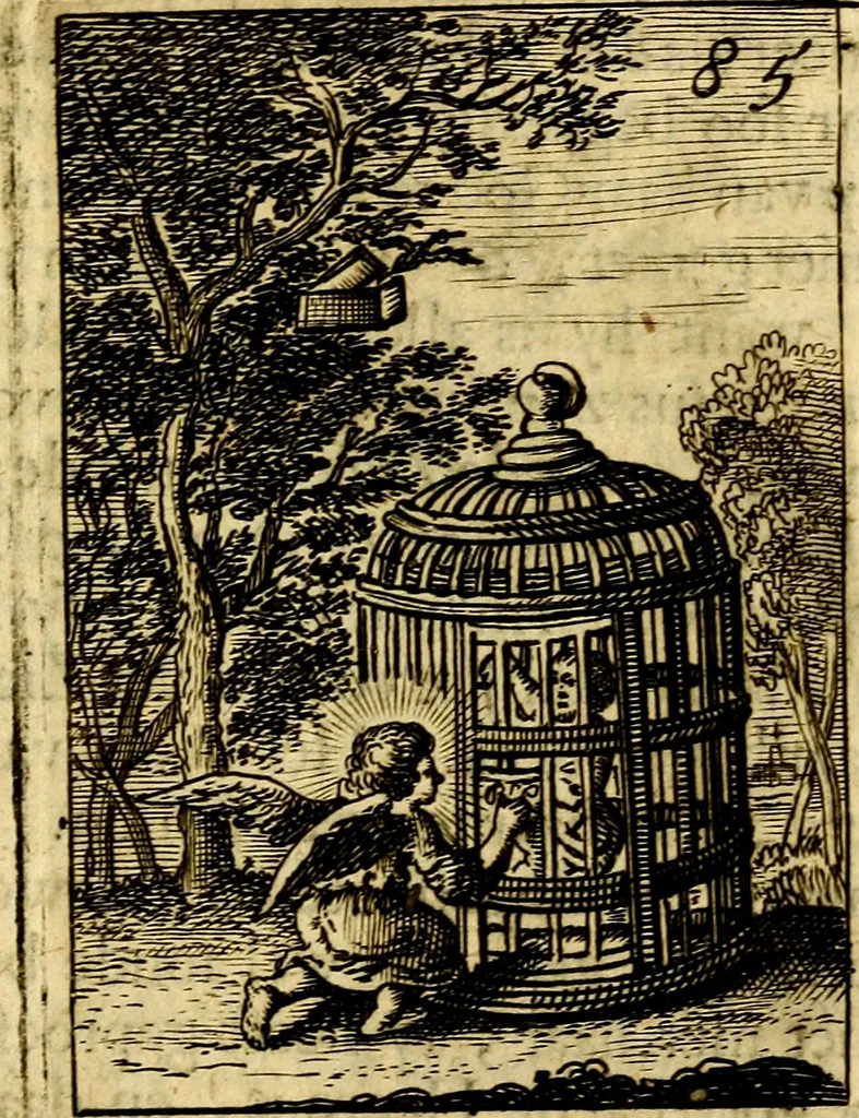 An illustration from Goddelyke liefde-vlammen, van een boetvaardige, geheyligde, liefhebbende, en aan haar selfs-stervende ziele : in drie deelen verdeelt, af-gebeeld door vijftig nette koopere figuuren : neffens haar verzen, aanmerkingen, gezangen, en ziel-zuchtingen, 1711, leaf 188
