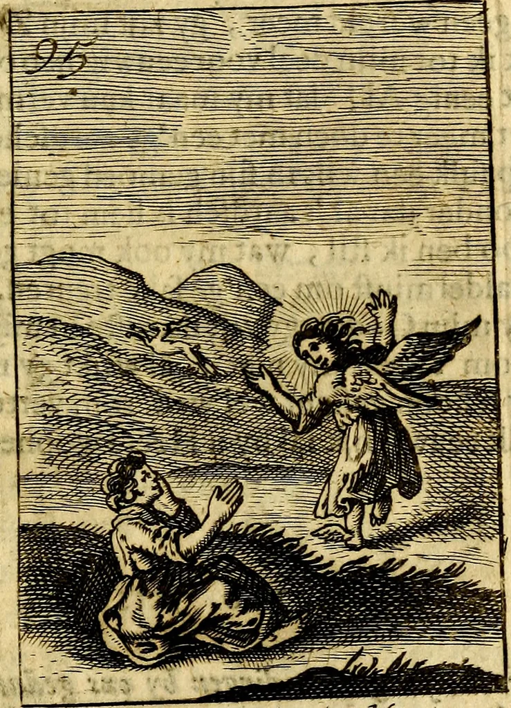 An illustration from Goddelyke liefde-vlammen, van een boetvaardige, geheyligde, liefhebbende, en aan haar selfs-stervende ziele : in drie deelen verdeelt, af-gebeeld door vijftig nette koopere figuuren : neffens haar verzen, aanmerkingen, gezangen, en ziel-zuchtingen, 1711, leaf 208