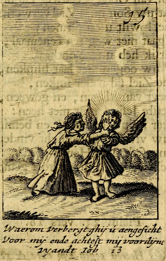 An illustration from Goddelyke liefde-vlammen, van een boetvaardige, geheyligde, liefhebbende, en aan haar selfs-stervende ziele : in drie deelen verdeelt, af-gebeeld door vijftig nette koopere figuuren : neffens haar verzen, aanmerkingen, gezangen, en ziel-zuchtingen, 1711, leaf 46