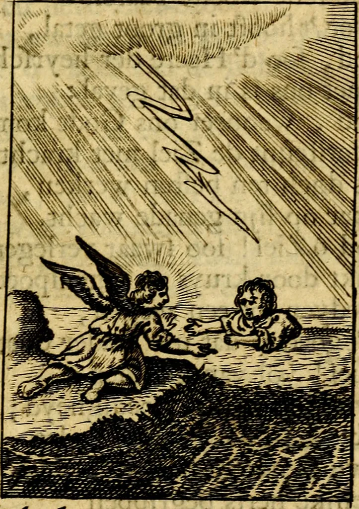 An illustration from Goddelyke liefde-vlammen, van een boetvaardige, geheyligde, liefhebbende, en aan haar selfs-stervende ziele : in drie deelen verdeelt, af-gebeeld door vijftig nette koopere figuuren : neffens haar verzen, aanmerkingen, gezangen, en ziel-zuchtingen, 1711, leaf 62