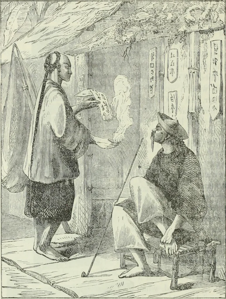 An illustration from Gods and devils of mankind : the whole dark picture strikingly contrasted with the beauty and purity of revealed religion / by Frank S. Dobbins ; assisted by Hon. S. Wells Williams, 1897, leaf 483
