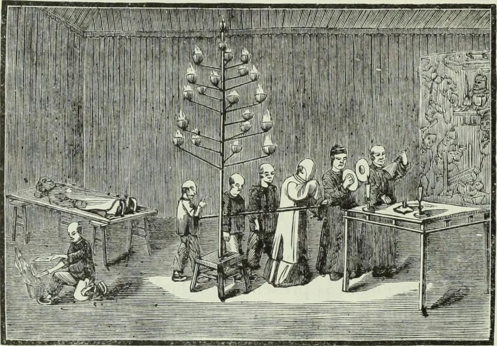 An illustration from Gods and devils of mankind : the whole dark picture strikingly contrasted with the beauty and purity of revealed religion / by Frank S. Dobbins ; assisted by Hon. S. Wells Williams, 1897, leaf 485