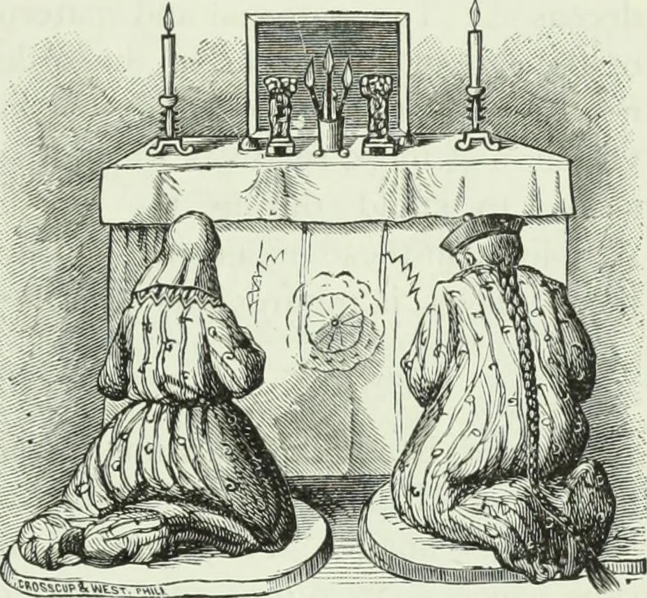 An illustration from Gods and devils of mankind : the whole dark picture strikingly contrasted with the beauty and purity of revealed religion / by Frank S. Dobbins ; assisted by Hon. S. Wells Williams, 1897, leaf 490