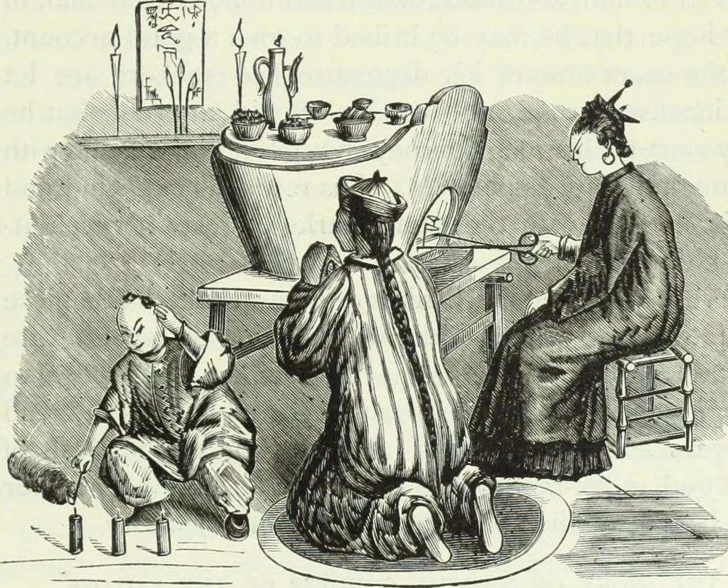 An illustration from Gods and devils of mankind : the whole dark picture strikingly contrasted with the beauty and purity of revealed religion / by Frank S. Dobbins ; assisted by Hon. S. Wells Williams, 1897, leaf 494