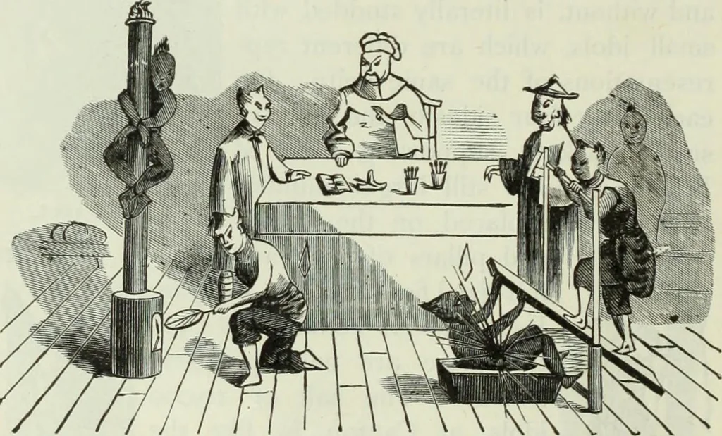 An illustration from Gods and devils of mankind : the whole dark picture strikingly contrasted with the beauty and purity of revealed religion / by Frank S. Dobbins ; assisted by Hon. S. Wells Williams, 1897, leaf 643