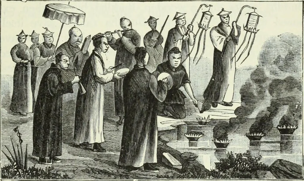 An illustration from Gods and devils of mankind : the whole dark picture strikingly contrasted with the beauty and purity of revealed religion / by Frank S. Dobbins ; assisted by Hon. S. Wells Williams, 1897, leaf 654