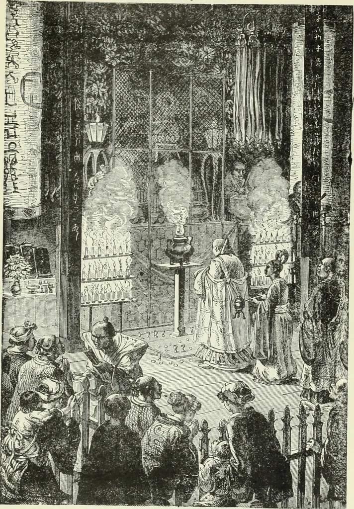 An illustration from Gods and devils of mankind : the whole dark picture strikingly contrasted with the beauty and purity of revealed religion / by Frank S. Dobbins ; assisted by Hon. S. Wells Williams, 1897, leaf 664