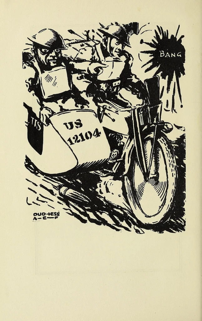 An illustration from "Going thru" with a golden spoon : an illustrated story of the 52nd Brigade Field Artillery, American Expeditionary Forces, 1919, leaf 38