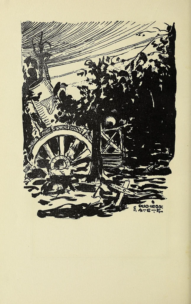An illustration from "Going thru" with a golden spoon : an illustrated story of the 52nd Brigade Field Artillery, American Expeditionary Forces, 1919, leaf 46