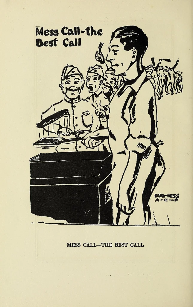 An illustration from "Going thru" with a golden spoon : an illustrated story of the 52nd Brigade Field Artillery, American Expeditionary Forces, 1919, leaf 52