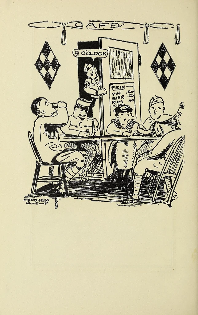 An illustration from "Going thru" with a golden spoon : an illustrated story of the 52nd Brigade Field Artillery, American Expeditionary Forces, 1919, leaf 60