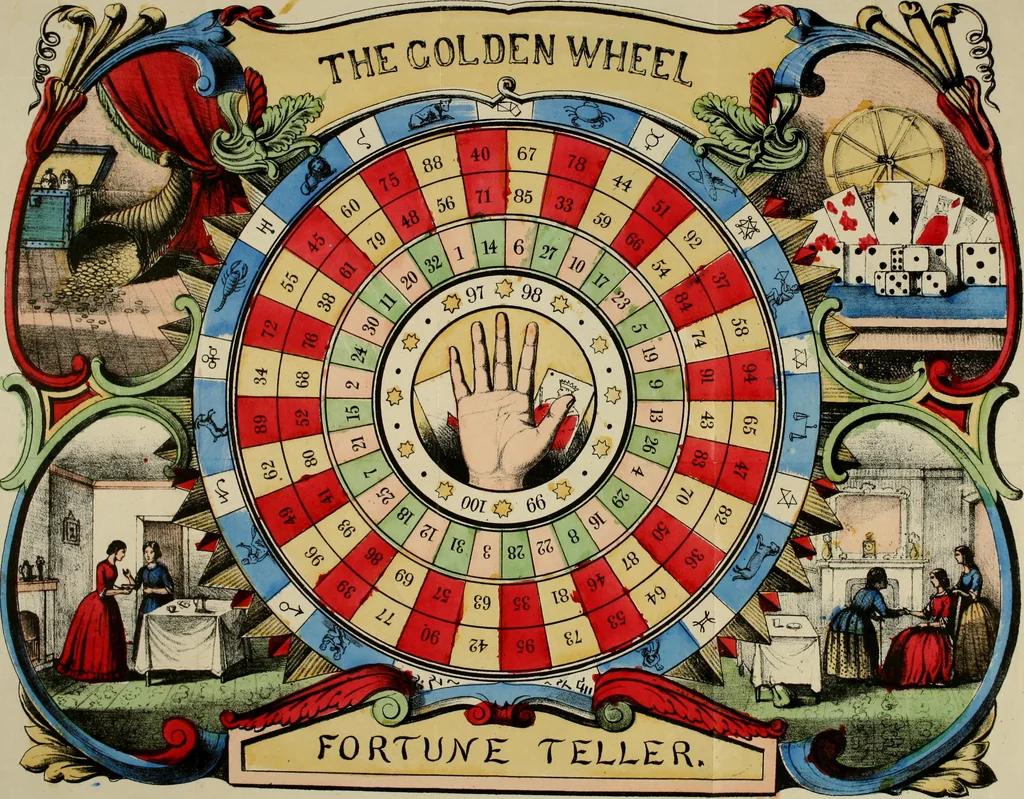 An illustration from The golden wheel dream-book and fortune-teller : being the most complete work on fortune-telling and interpreting dreams ever printed, containing an alphabetical list of dreams, with their interpretation, and the lucky numbers they signify; also explaining how to tell fortunes by the mysterious golden wheel..., 1862, leaf 9