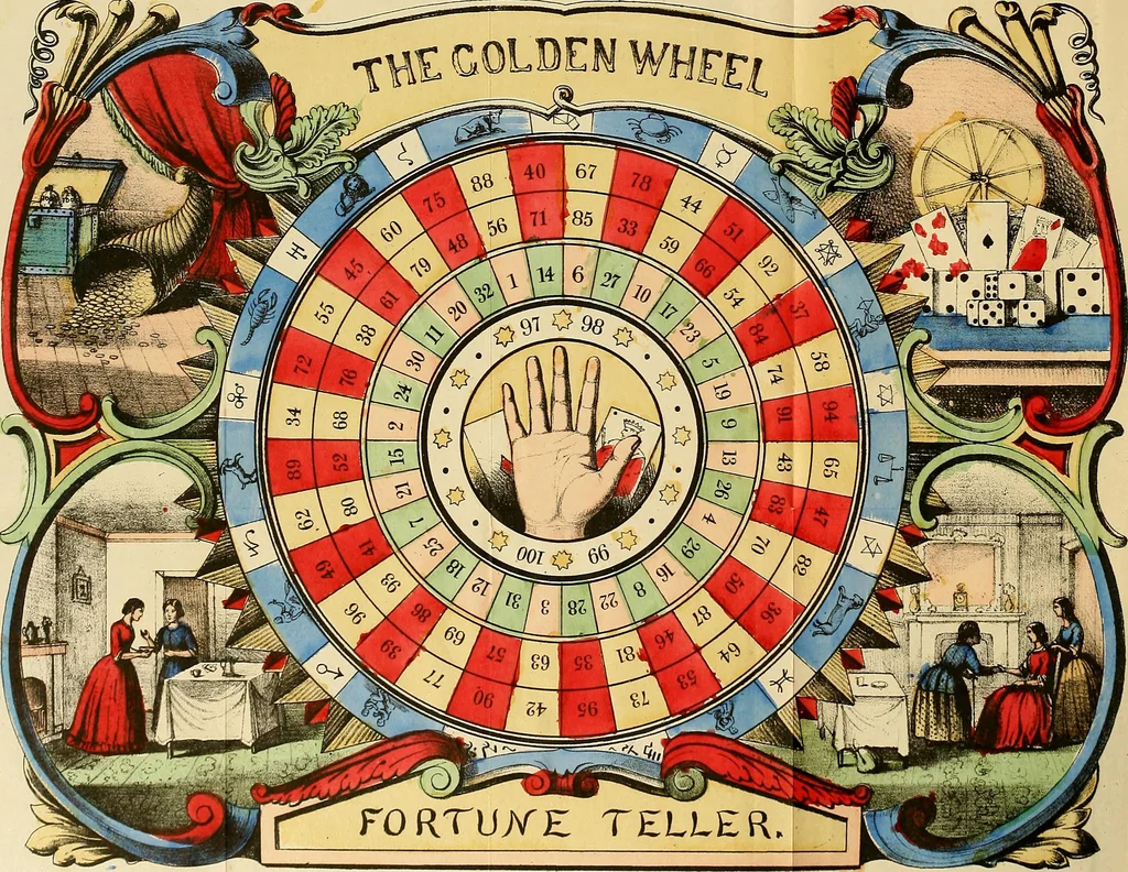 An illustration from The golden wheel dream-book and fortune-teller : being the most complete work on fortune-telling and interpreting dreams ever printed, containing an alphabetical list of dreams, with their interpretation, and the lucky numbers they signify; also explaining how to tell fortunes by the mysterious golden wheel..., 1862, leaf 9