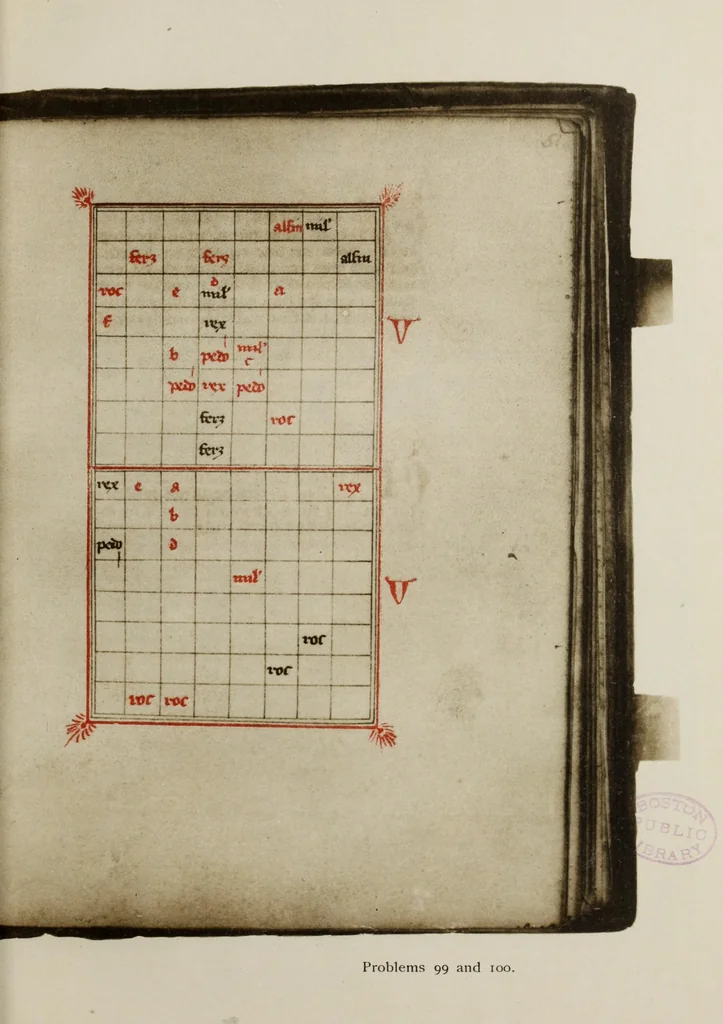 An illustration from Good companion (Bonus socius) : XIIIth century manuscript collection of chess problems, 1910, leaf 71