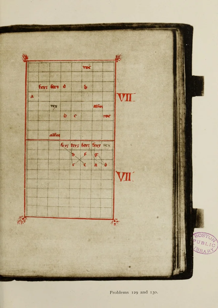 An illustration from Good companion (Bonus socius) : XIIIth century manuscript collection of chess problems, 1910, leaf 95