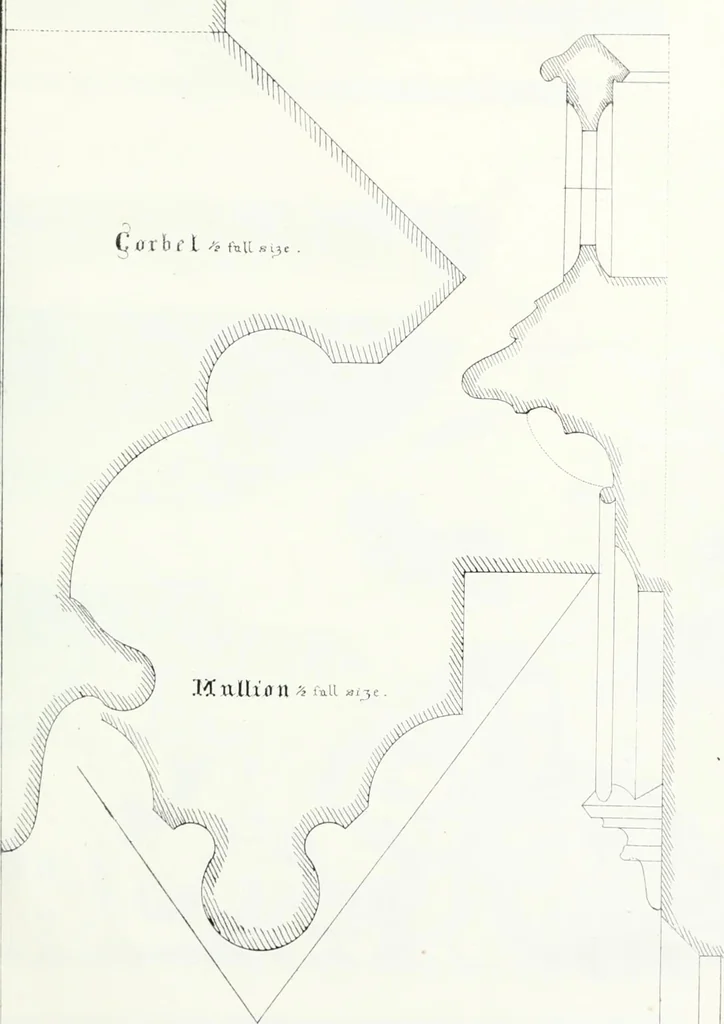 An illustration from Gothic architecture applied to modern residences; containing designs of all the important parts of a private dwelling, exhibited in elaborate perspective drawings, together with large and copious details, 1849, leaf 104