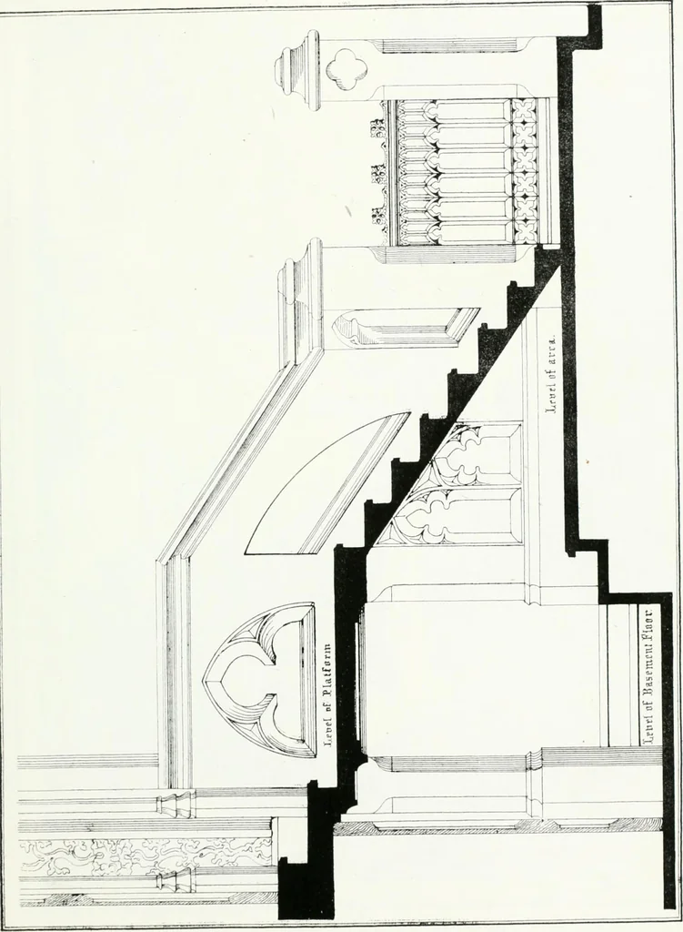 An illustration from Gothic architecture applied to modern residences; containing designs of all the important parts of a private dwelling, exhibited in elaborate perspective drawings, together with large and copious details, 1849, leaf 110
