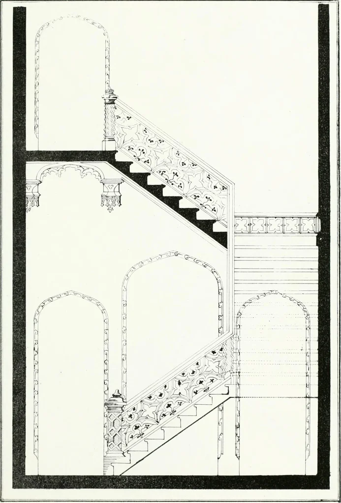 An illustration from Gothic architecture applied to modern residences; containing designs of all the important parts of a private dwelling, exhibited in elaborate perspective drawings, together with large and copious details, 1849, leaf 118