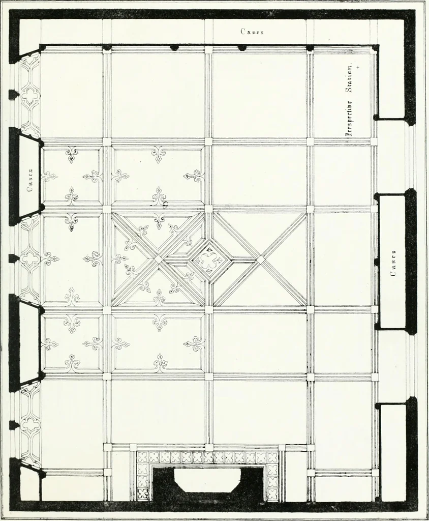 An illustration from Gothic architecture applied to modern residences; containing designs of all the important parts of a private dwelling, exhibited in elaborate perspective drawings, together with large and copious details, 1849, leaf 124