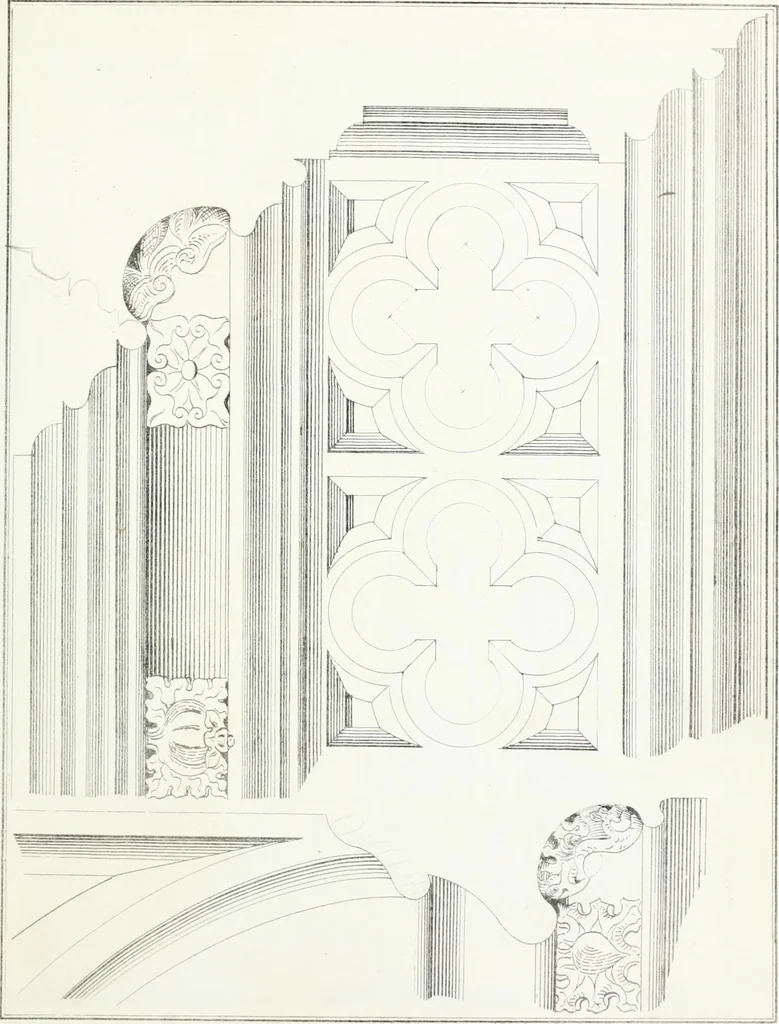 An illustration from Gothic architecture applied to modern residences; containing designs of all the important parts of a private dwelling, exhibited in elaborate perspective drawings, together with large and copious details, 1849, leaf 126
