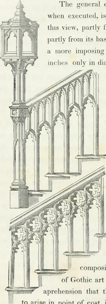 An illustration from Gothic architecture applied to modern residences; containing designs of all the important parts of a private dwelling, exhibited in elaborate perspective drawings, together with large and copious details, 1849, leaf 23