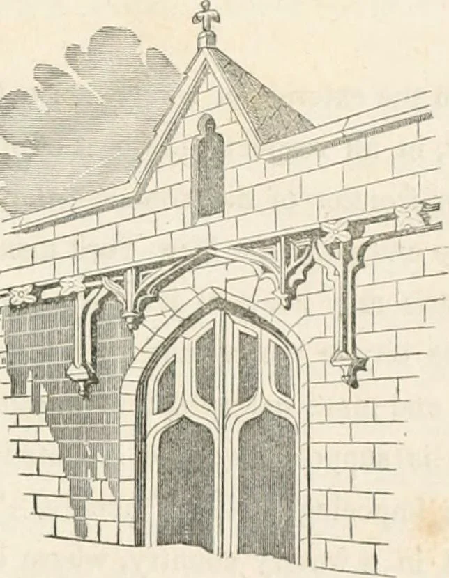 An illustration from Gothic architecture applied to modern residences; containing designs of all the important parts of a private dwelling, exhibited in elaborate perspective drawings, together with large and copious details, 1849, leaf 40