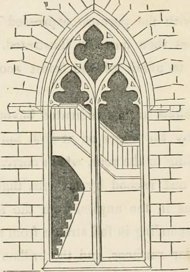 An illustration from Gothic architecture applied to modern residences; containing designs of all the important parts of a private dwelling, exhibited in elaborate perspective drawings, together with large and copious details, 1849, leaf 45