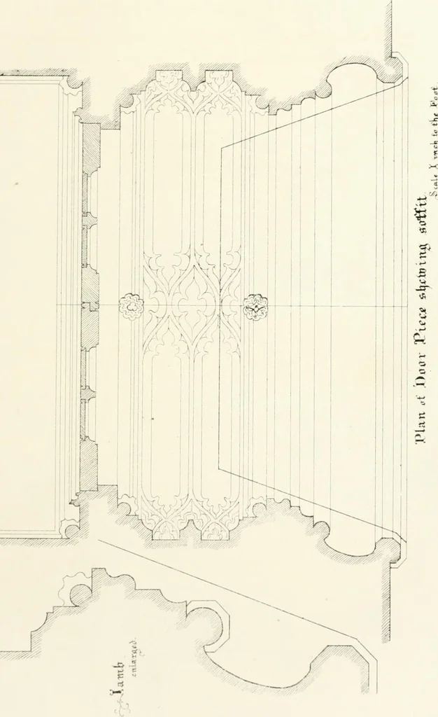 An illustration from Gothic architecture applied to modern residences; containing designs of all the important parts of a private dwelling, exhibited in elaborate perspective drawings, together with large and copious details, 1849, leaf 56