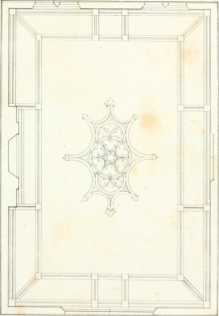 An illustration from Gothic architecture applied to modern residences; containing designs of all the important parts of a private dwelling, exhibited in elaborate perspective drawings, together with large and copious details, 1849, leaf 72