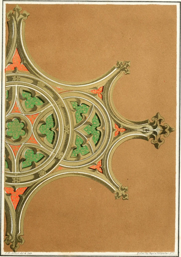 An illustration from Gothic architecture applied to modern residences; containing designs of all the important parts of a private dwelling, exhibited in elaborate perspective drawings, together with large and copious details, 1849, leaf 74