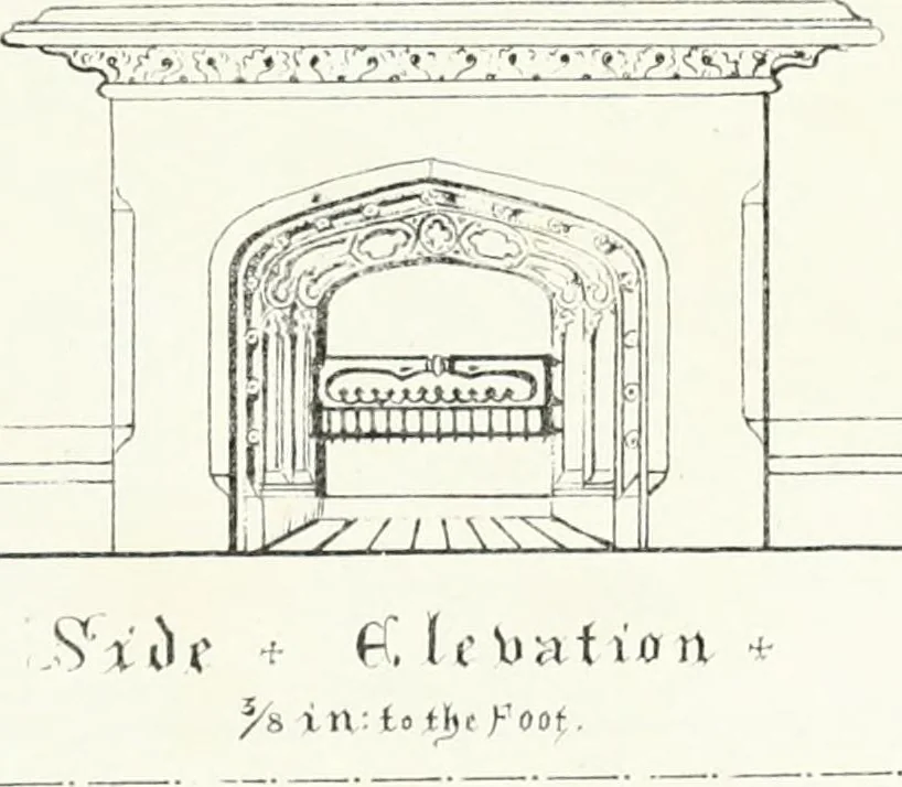 An illustration from Gothic architecture applied to modern residences; containing designs of all the important parts of a private dwelling, exhibited in elaborate perspective drawings, together with large and copious details, 1849, leaf 82