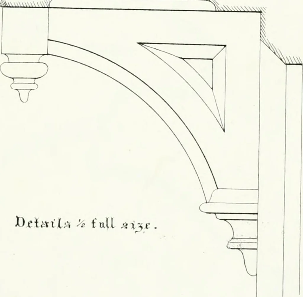 An illustration from Gothic architecture applied to modern residences; containing designs of all the important parts of a private dwelling, exhibited in elaborate perspective drawings, together with large and copious details, 1849, leaf 98
