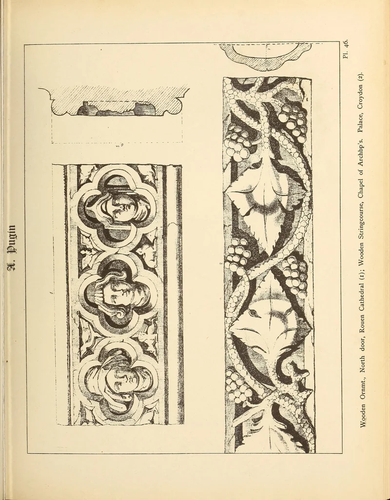 An illustration from Gothic ornaments, selected from various ancient buildings in England and France : exhibiting numerous specimens of every description of decorative detail, from the XIth. to the beginning of the XVIth. cent., 1900, leaf 101