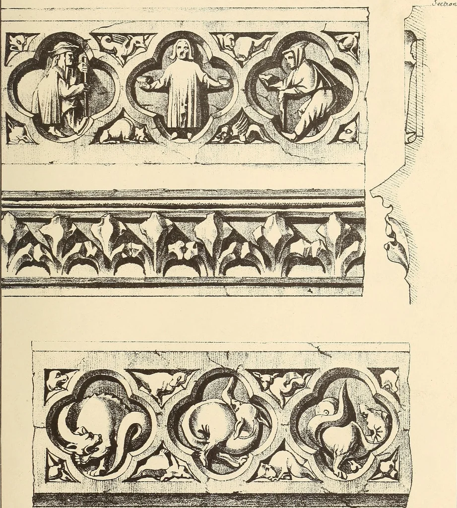 An illustration from Gothic ornaments, selected from various ancient buildings in England and France : exhibiting numerous specimens of every description of decorative detail, from the XIth. to the beginning of the XVIth. cent., 1900, leaf 103