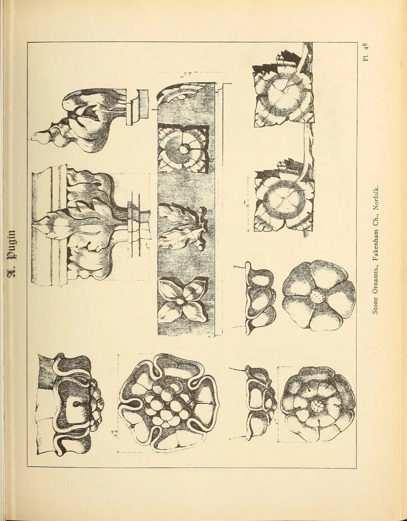 An illustration from Gothic ornaments, selected from various ancient buildings in England and France : exhibiting numerous specimens of every description of decorative detail, from the XIth. to the beginning of the XVIth. cent., 1900, leaf 105