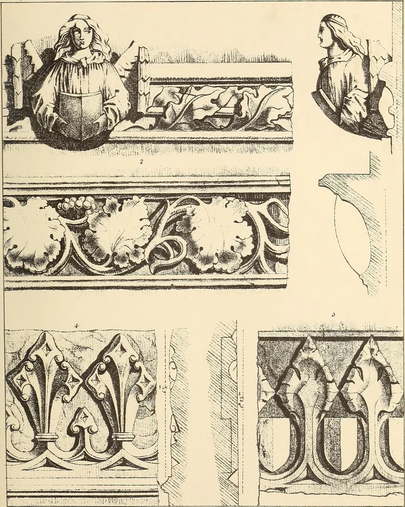 An illustration from Gothic ornaments, selected from various ancient buildings in England and France : exhibiting numerous specimens of every description of decorative detail, from the XIth. to the beginning of the XVIth. cent., 1900, leaf 107