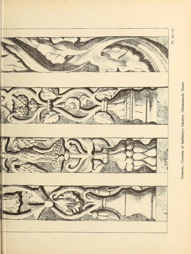 An illustration from Gothic ornaments, selected from various ancient buildings in England and France : exhibiting numerous specimens of every description of decorative detail, from the XIth. to the beginning of the XVIth. cent., 1900, leaf 111