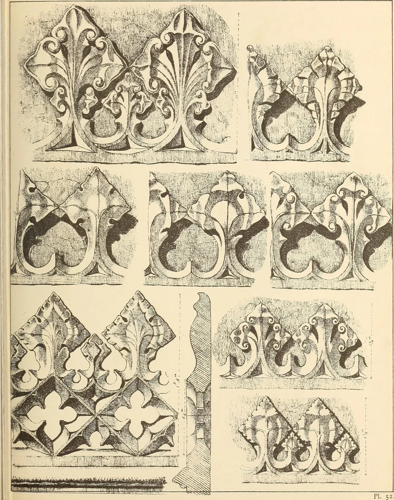 An illustration from Gothic ornaments, selected from various ancient buildings in England and France : exhibiting numerous specimens of every description of decorative detail, from the XIth. to the beginning of the XVIth. cent., 1900, leaf 115