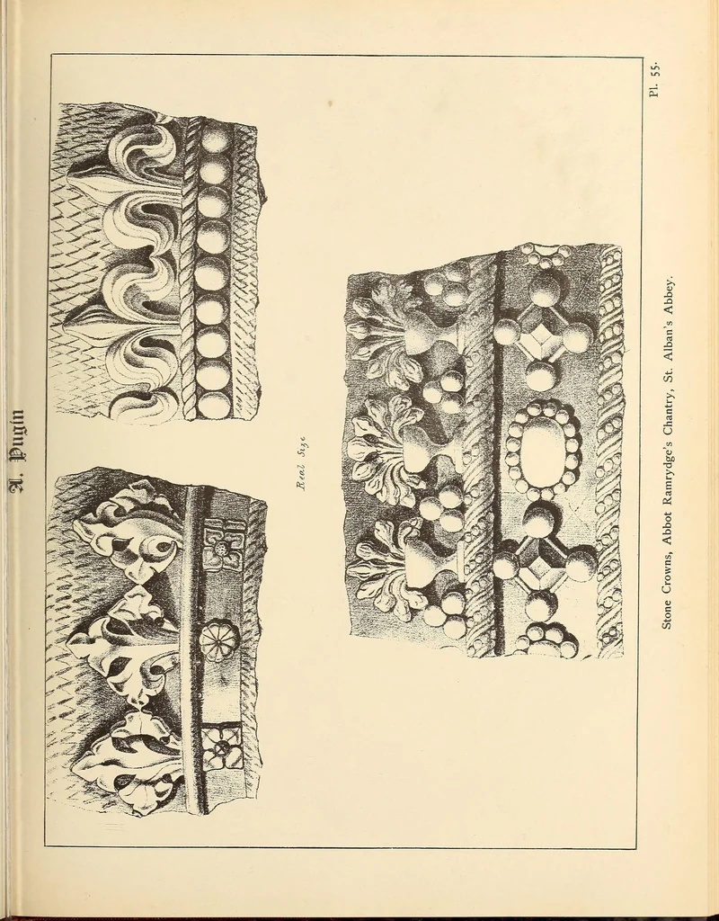 An illustration from Gothic ornaments, selected from various ancient buildings in England and France : exhibiting numerous specimens of every description of decorative detail, from the XIth. to the beginning of the XVIth. cent., 1900, leaf 121