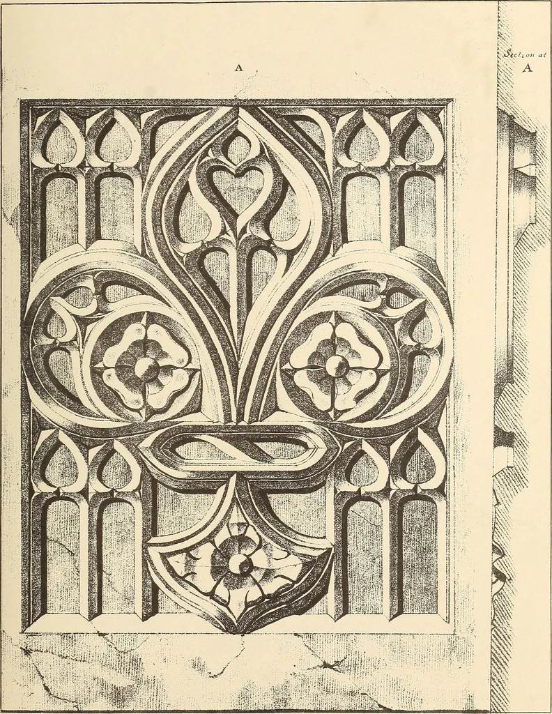 An illustration from Gothic ornaments, selected from various ancient buildings in England and France : exhibiting numerous specimens of every description of decorative detail, from the XIth. to the beginning of the XVIth. cent., 1900, leaf 129