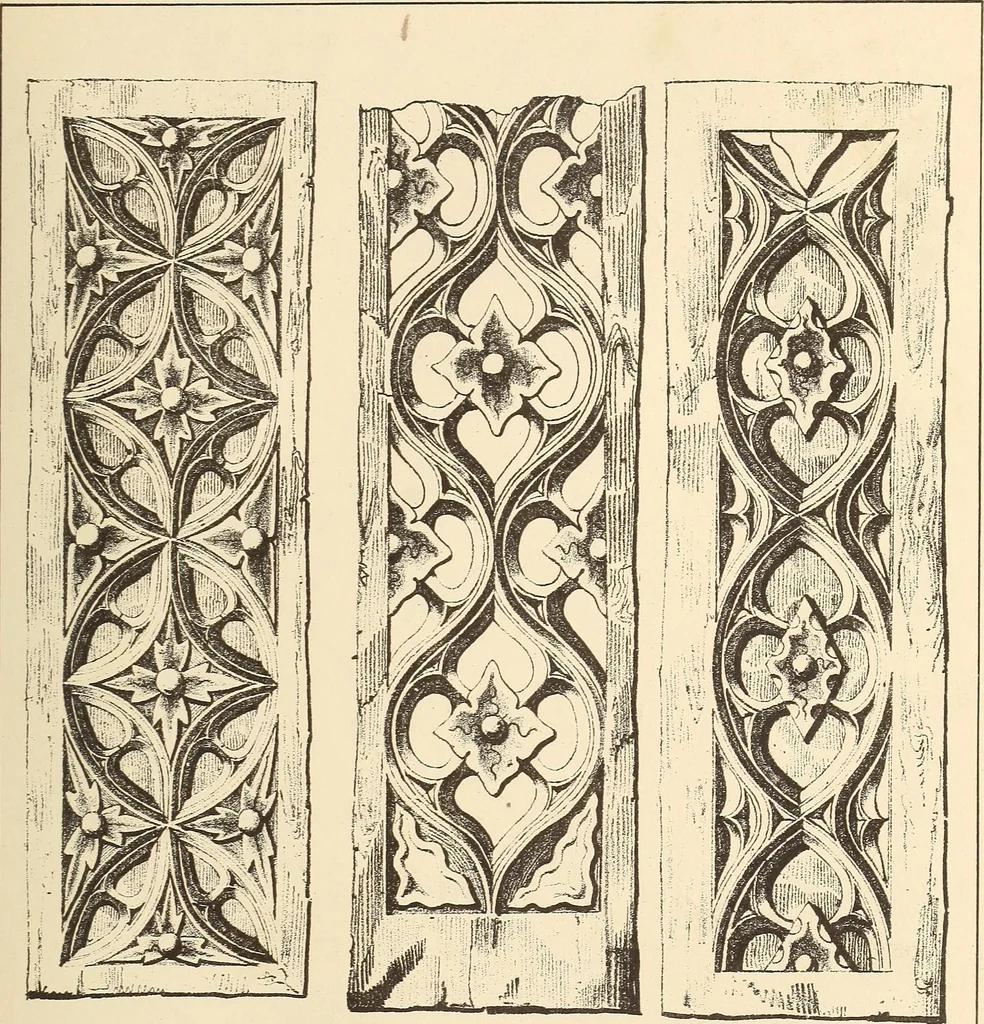 An illustration from Gothic ornaments, selected from various ancient buildings in England and France : exhibiting numerous specimens of every description of decorative detail, from the XIth. to the beginning of the XVIth. cent., 1900, leaf 131