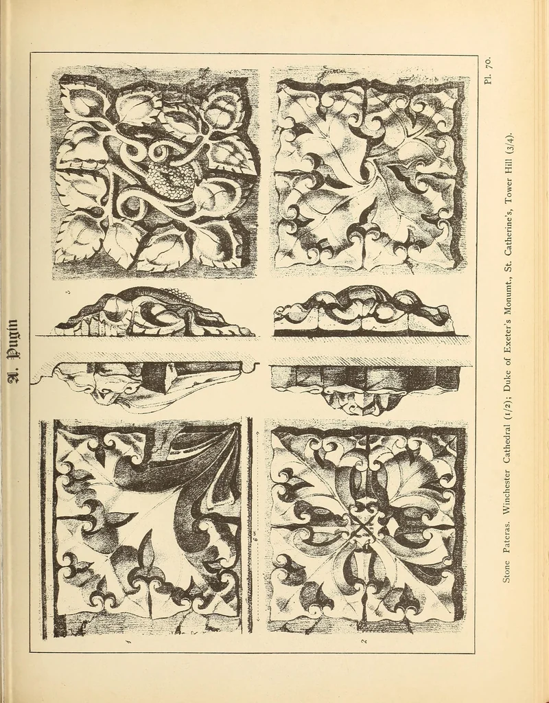 An illustration from Gothic ornaments, selected from various ancient buildings in England and France : exhibiting numerous specimens of every description of decorative detail, from the XIth. to the beginning of the XVIth. cent., 1900, leaf 151