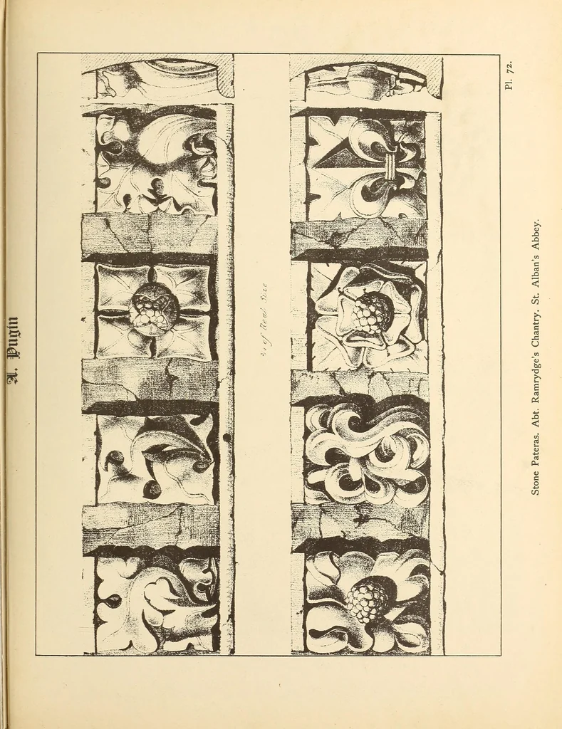 An illustration from Gothic ornaments, selected from various ancient buildings in England and France : exhibiting numerous specimens of every description of decorative detail, from the XIth. to the beginning of the XVIth. cent., 1900, leaf 155