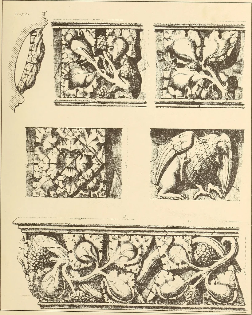 An illustration from Gothic ornaments, selected from various ancient buildings in England and France : exhibiting numerous specimens of every description of decorative detail, from the XIth. to the beginning of the XVIth. cent., 1900, leaf 159