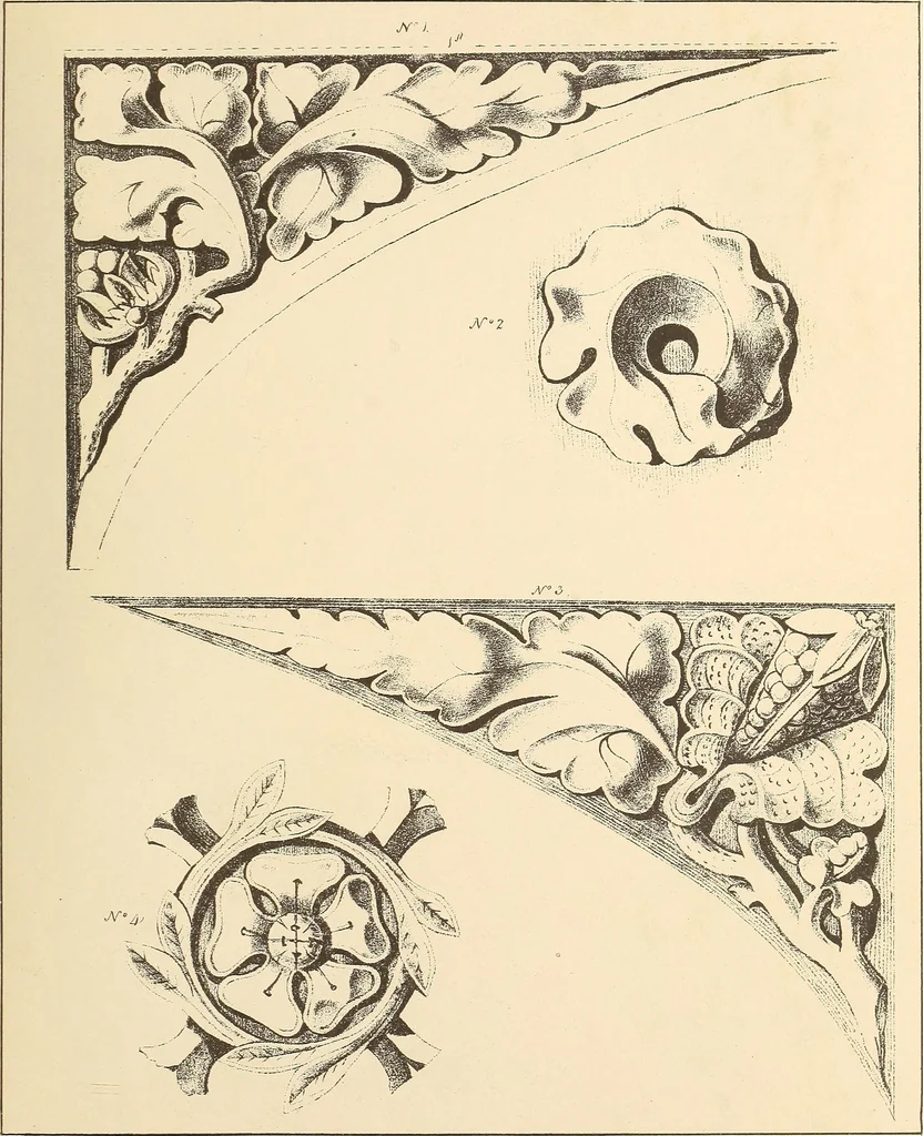 An illustration from Gothic ornaments, selected from various ancient buildings in England and France : exhibiting numerous specimens of every description of decorative detail, from the XIth. to the beginning of the XVIth. cent., 1900, leaf 167
